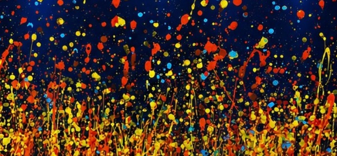 Cosmos en fusion - 80 x 80 cm - Peinture sur miroir saphir